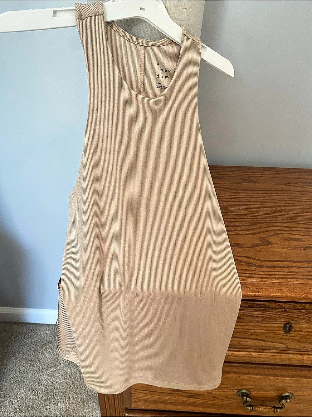 a new day Slim Fit Ribbed Tank Top Beige NWOT